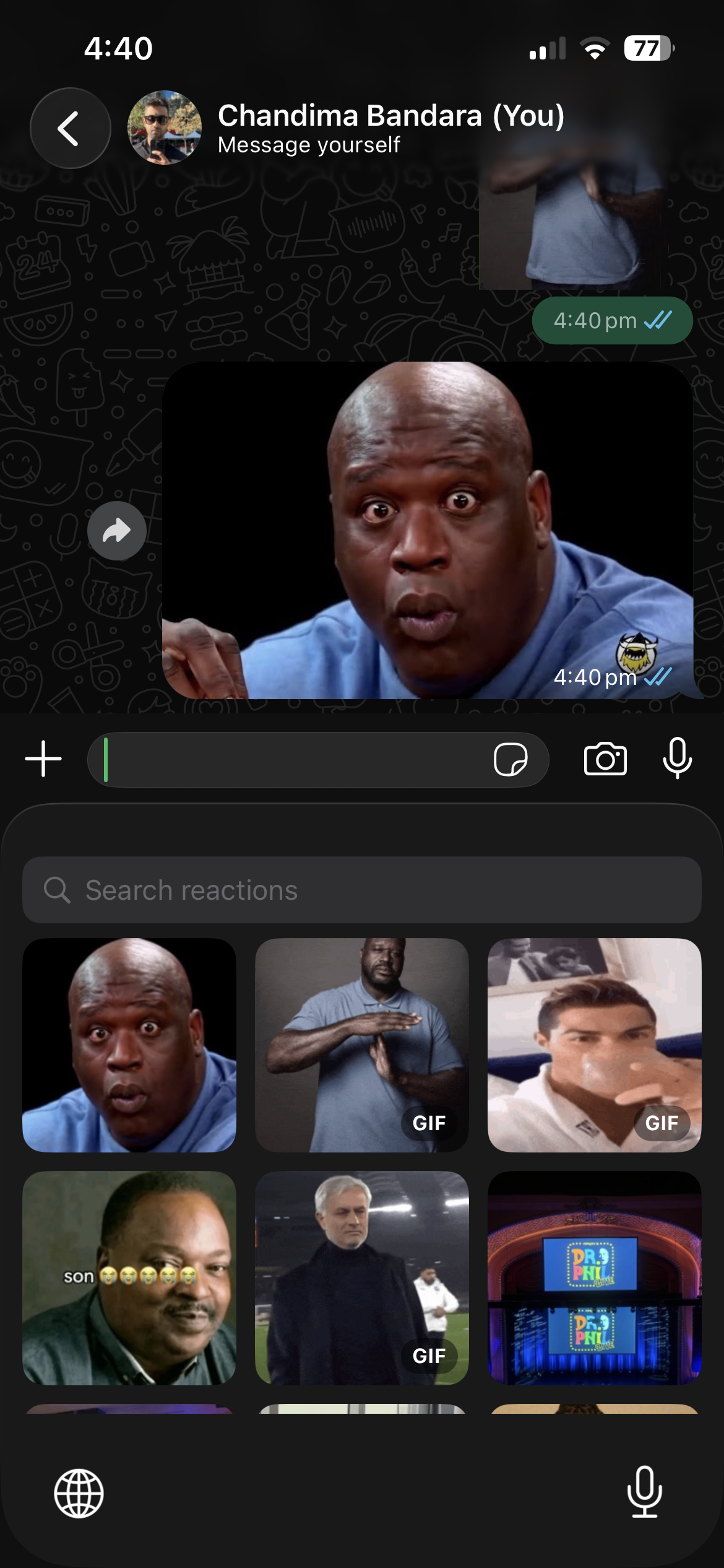 Using the TapReact keyboard in a chat